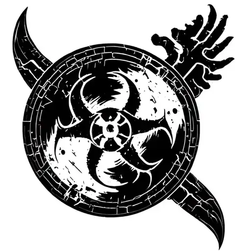 A Bio Hazard Logo In The Cyber Sigilism Style In Black And White Without Anything In The Background