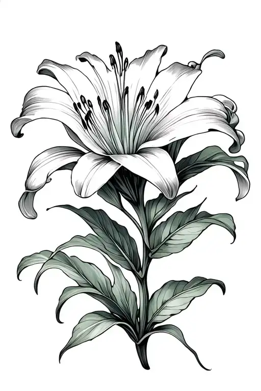 A Complete Lily With A Housing Of Curved Lines With Leaves Up And Down