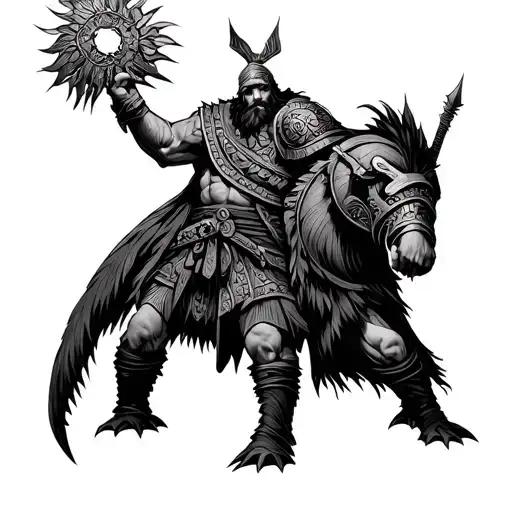 Nordic Warrior Holding Wheit On His Shoulder It Should Crawl