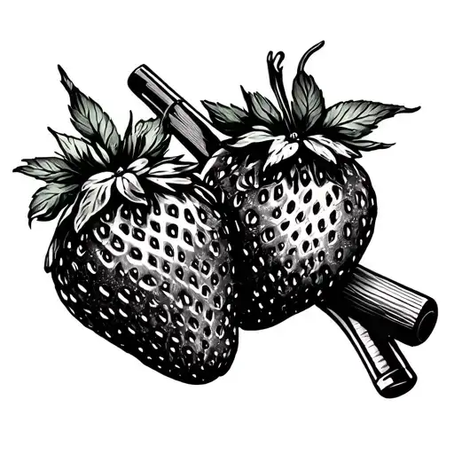 Two Strawberries Like Intertwined Tennis Rackets Adorned With Classic Bar