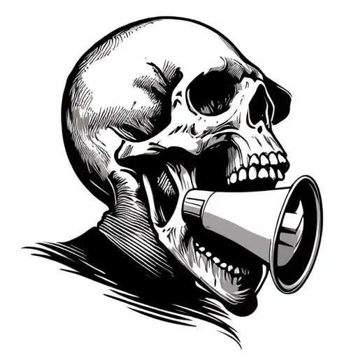 Skull Side Profile Yelling Into Megaphone