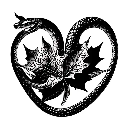 Heart Outline In Snake With Maple Leaf On End