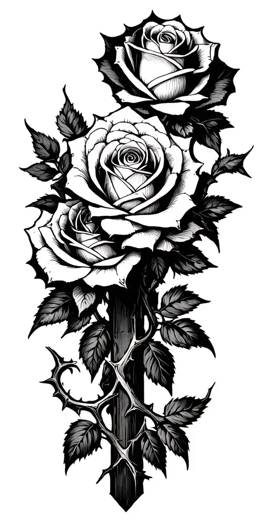 Roses And Thorns Growing Together With A Cross