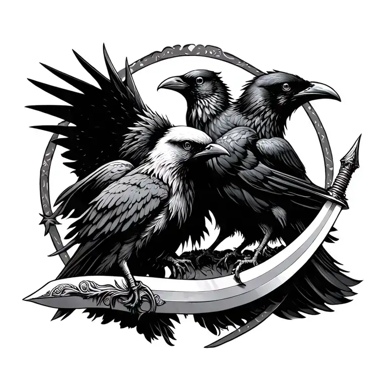 Huginn And Muninn With Sword