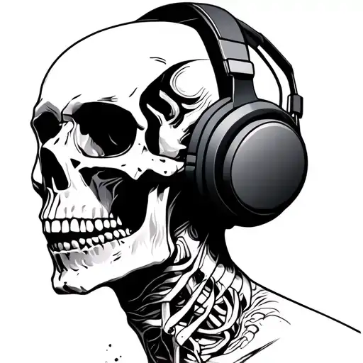Side Profile Skeleton Wearing Headphones