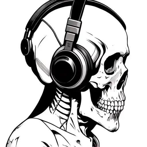 Side Profile Skeleton Wearing Headphones