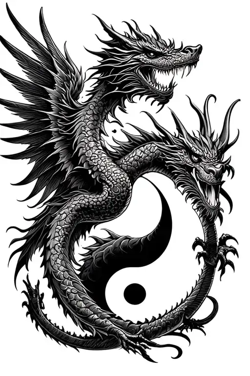 Western Dragon With Wings Spread With Yin Yang Symbol
