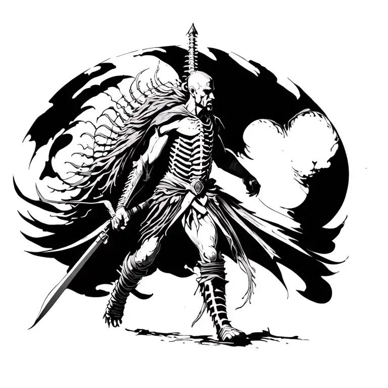 Spinal Tattoo Design Male Warrior Walking