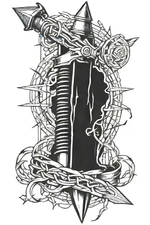 Dagger With Barbed Wire Wrapped