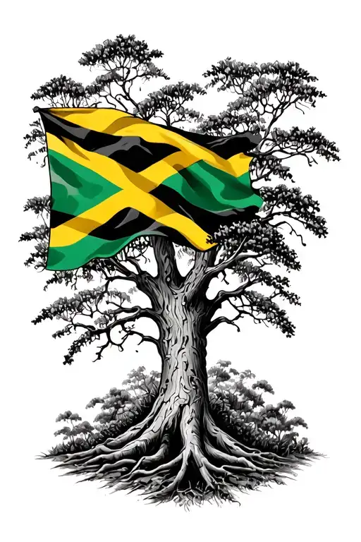 Trees And Jamaican Flag
