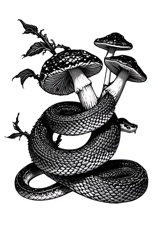 Snake Wrapping With Mushrooms Growing Out Of Snake