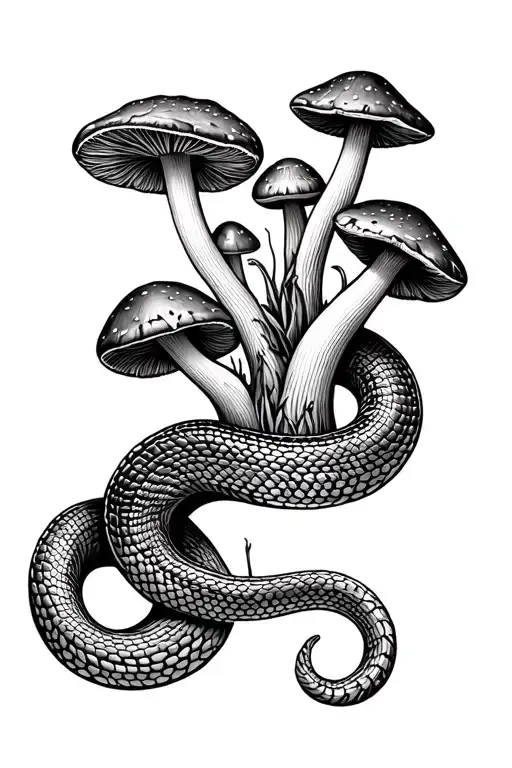 Snake Slithering With Mushrooms Growing Out Of Snake