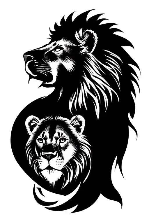 Big Lion And Small Lion Head Profile Holding