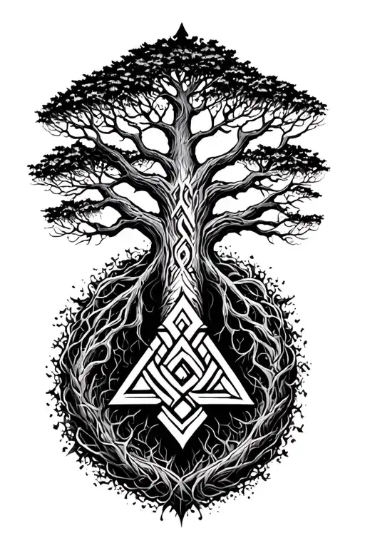 Yggdrasil World Tree With Valknut Inbued In The Corwn