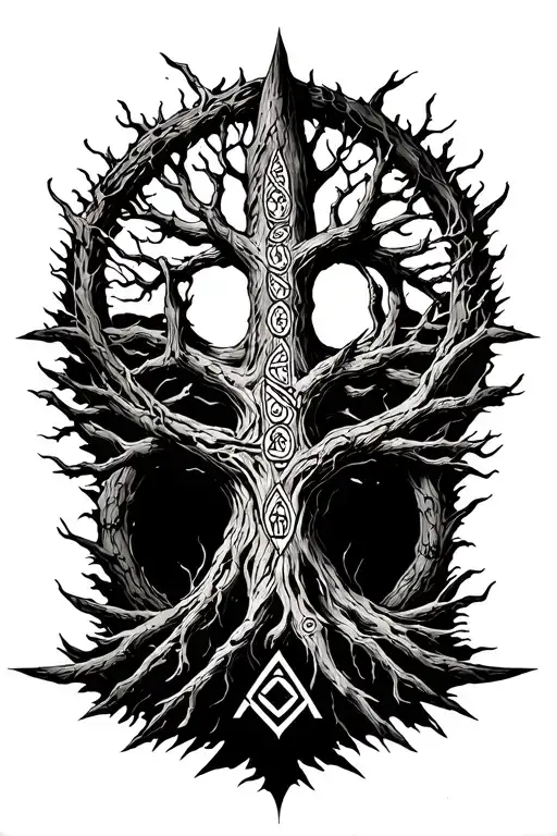 Yggdrasil World Tree With Valknut Inbued In The Corwn