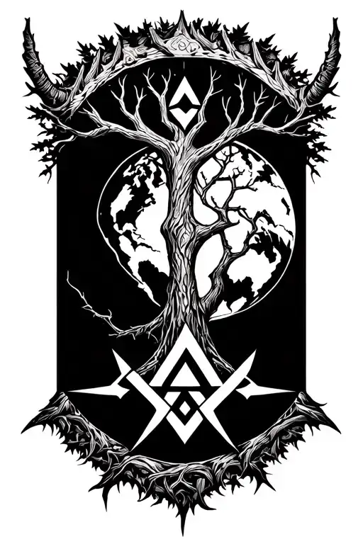 Yggdrasil World Tree With Valknut Inbued In The Corwn