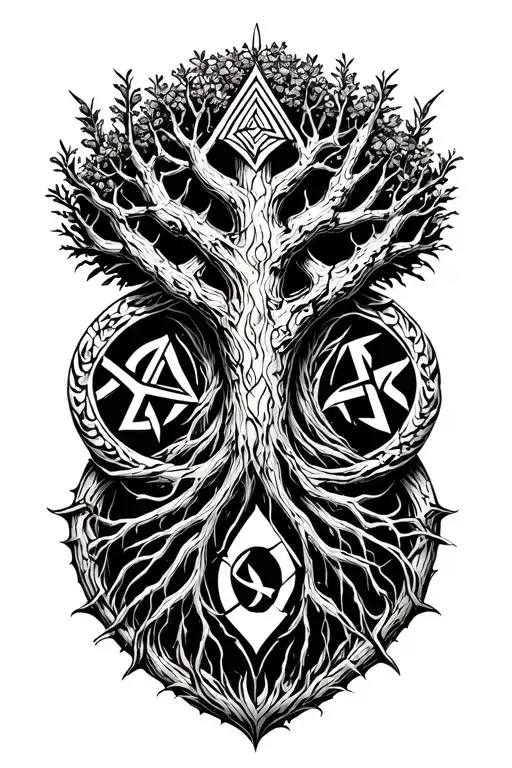 Yggdrasil World Tree With Valknut Inbued In The Corwn