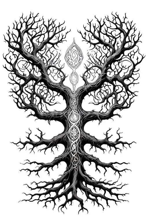 Yggdrasil With 3 Long Roots Reatching For The Nine Realms