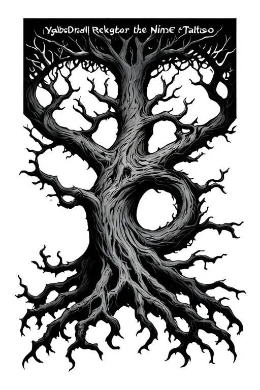 Yggdrasil With 3 Long Roots Reatching For The Nine Realms