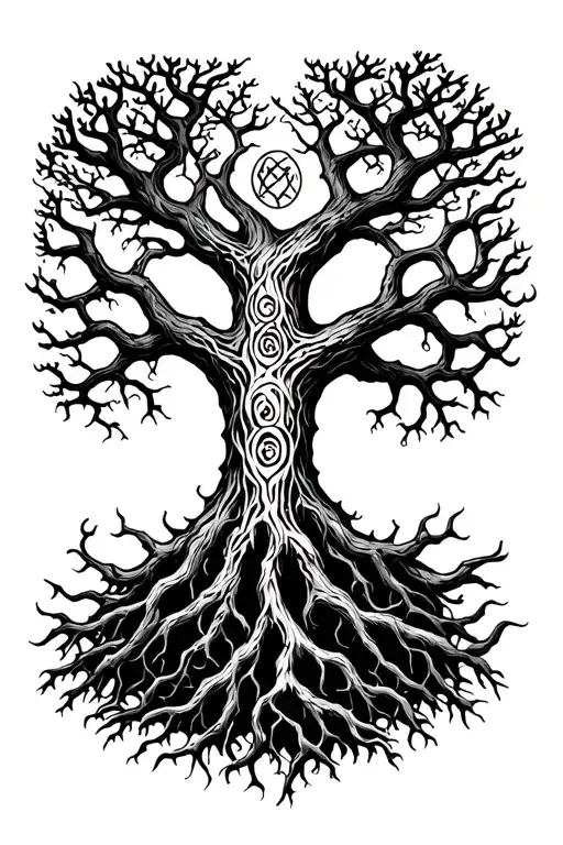 Yggdrasil With 3 Long Roots Reatching For The Nine Realms