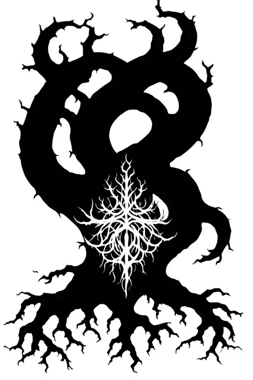 Yggdrasil With 3 Long Roots Reatching For The Nine Realms