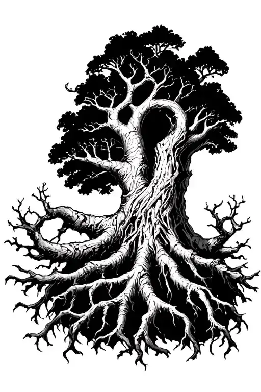 Yggdrasil With 3 Long Roots Reatching For The Nine Realms
