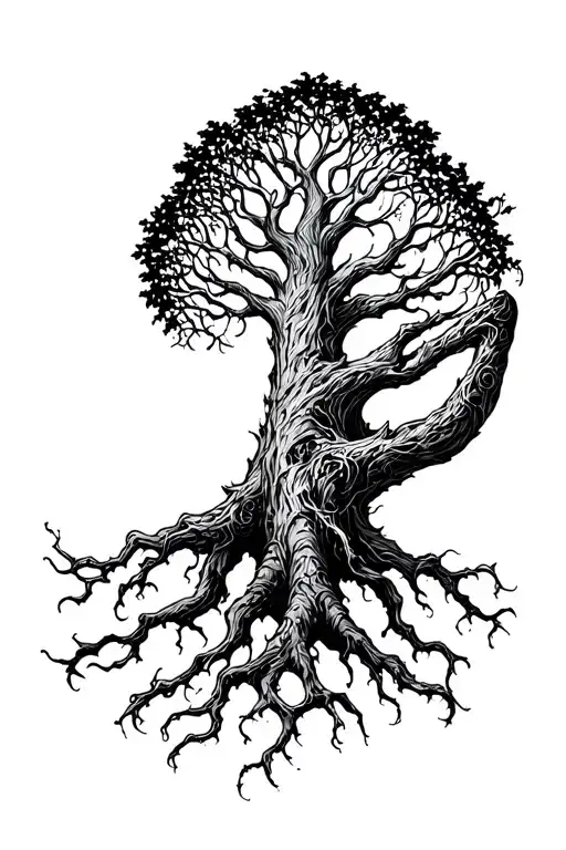 Yggdrasil With 3 Long Roots Reatching For The Nine Realms