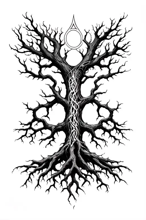 Yggdrasil With 3 Long Roots Reatching For The Nine Realms