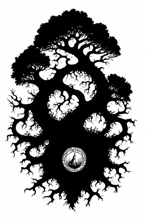 Yggdrasil With 3 Long Roots Reatching For The Nine Realms