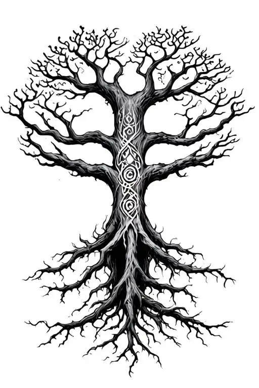 Yggdrasil With 3 Long Roots Reatching For The Nine Realms