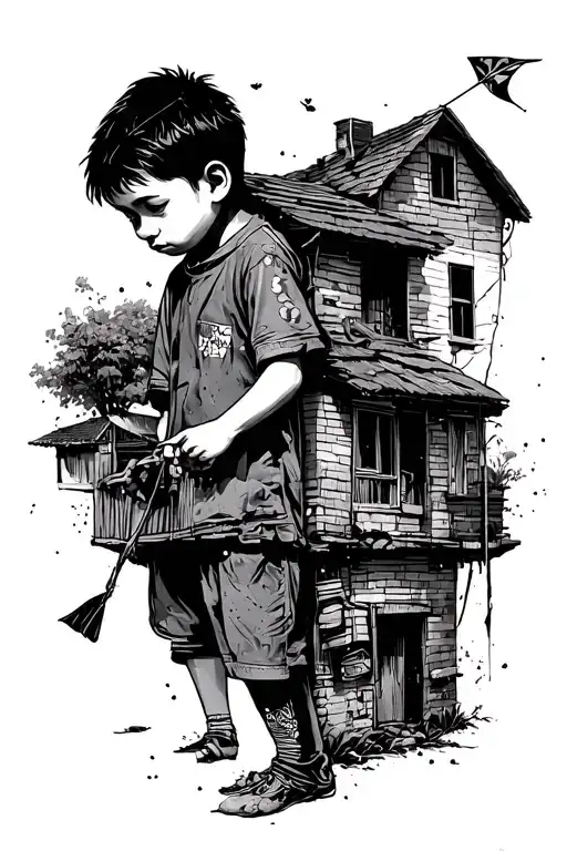 Slum With Boy Releasing Kite