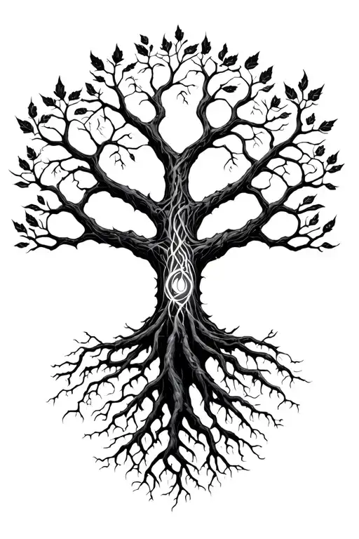 Yggdrasil With 3 Long Roots Reaching For The Nine Realms With Alot Of Leafs