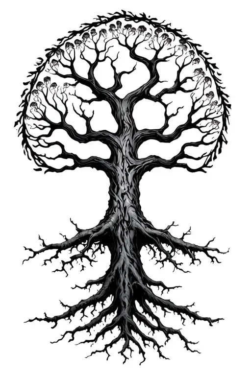 Yggdrasil With 3 Long Roots Reaching For The Nine Realms With Alot Of Leafs