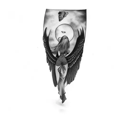 A Woman With Wings And A Crescent Moon