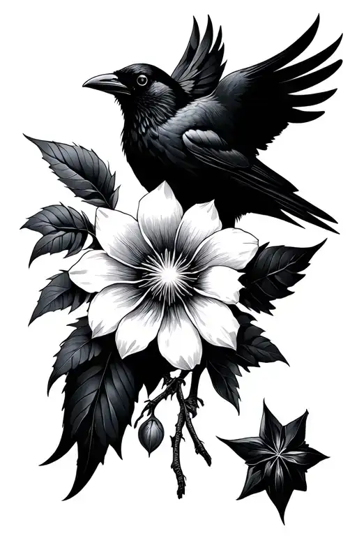 Crow And Star Of Bethlehem Flower Negative Space
