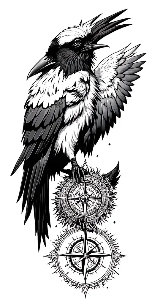 Odin Raven Compass Nordic Skoll And Hati Chasing
