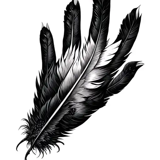 Crow Feathers Fading Away On Fingures From Lower Fingure The Middle Of Hand