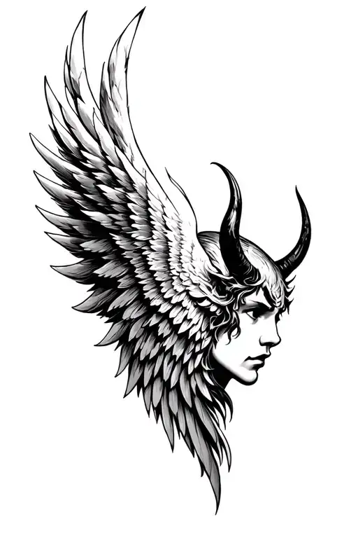 Angel Wing Head And A Demon Wing Without Horn