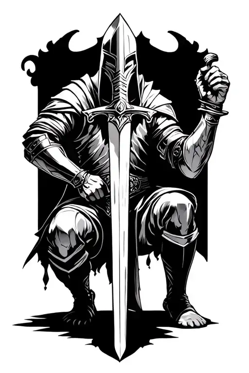 Kneeling Knight Holding A Sword