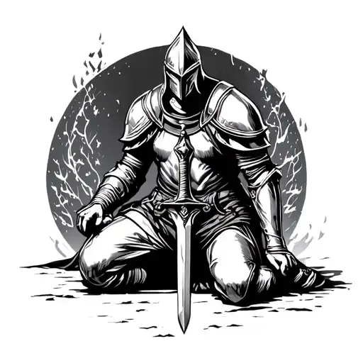 Kneeling Knight Holding A Sword