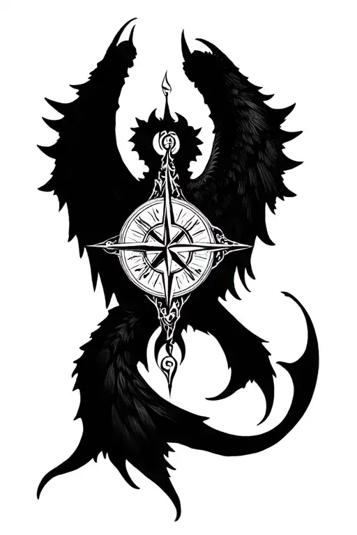 Devil Wings Tatto Centre Compass