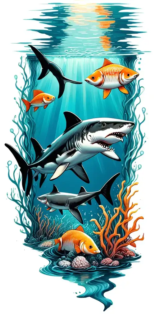 Ocean Floor With Shark And Fish