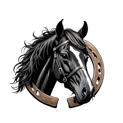 Head Of A Horse Looking Forward Inside Of A Horseshoe