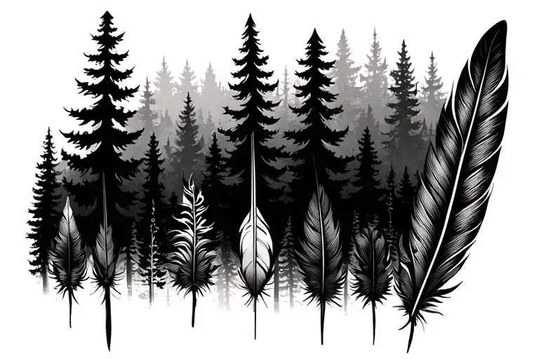 Tribal Feathers With A Forest