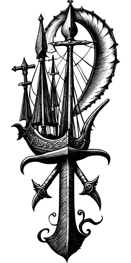 Viking Ship And Weapons