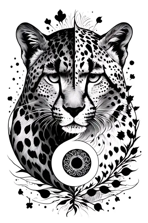 Cheetah And Snow Leopard As Yin And Yang Symbol Merging
