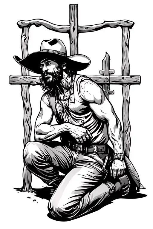 Cowboy Kneeling At Cross
