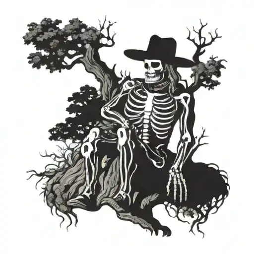 Skeleton Cowboy Under An Oak Tree