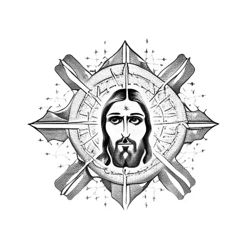 Jesus Hanged On Cross Wearing Crown Of Thorns And Impaled By A Spear In His Side