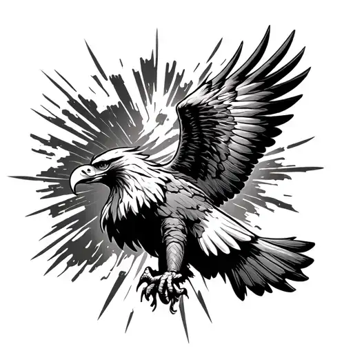 Flying Eagle With Zeus's Thunderbolts In The Background